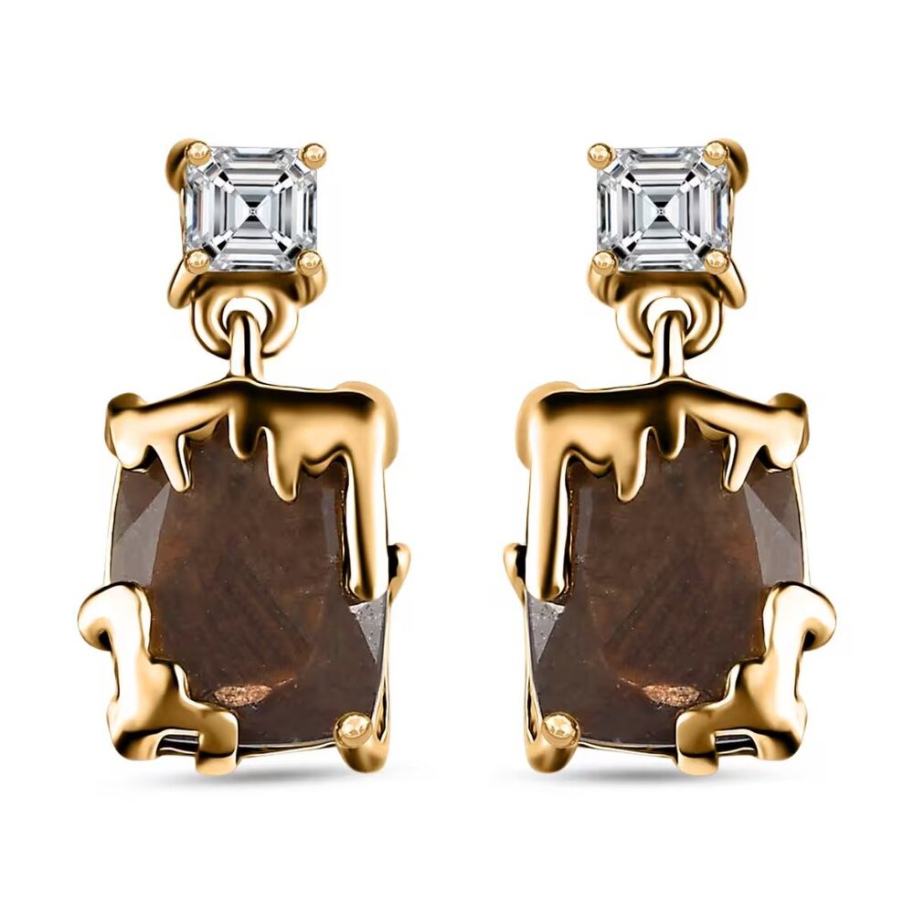 Zawadi Chocolate Sapphire & White Topaz Molten Moments Earrings 18K o/SS NEW